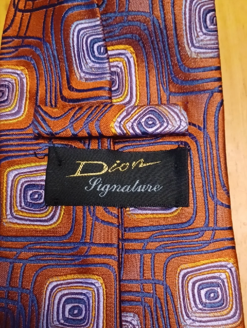 Dion Signature Men's Geometric Orange and Purple 100% Silk Tie